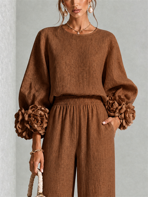 Rosalie Floral Cuff Two-Piece Set in Brown, view 5
