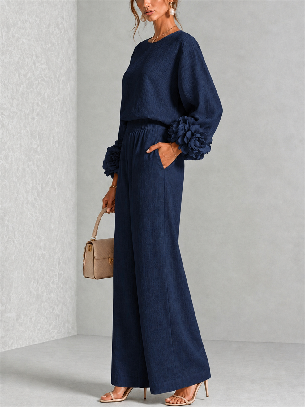Rosalie Floral Cuff Two-Piece Set in Dark Navy, view 3