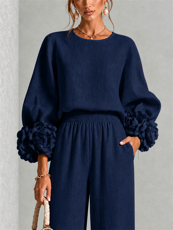 Rosalie Floral Cuff Two-Piece Set in Dark Navy, view 5