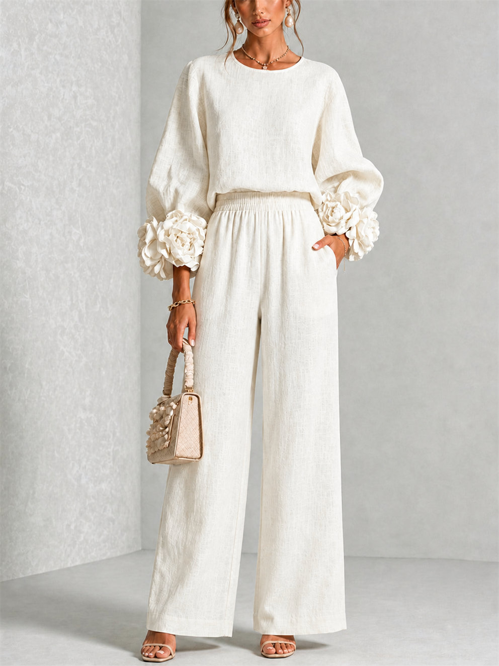 Rosalie Floral Cuff Two-Piece Set in Ivory, view 1