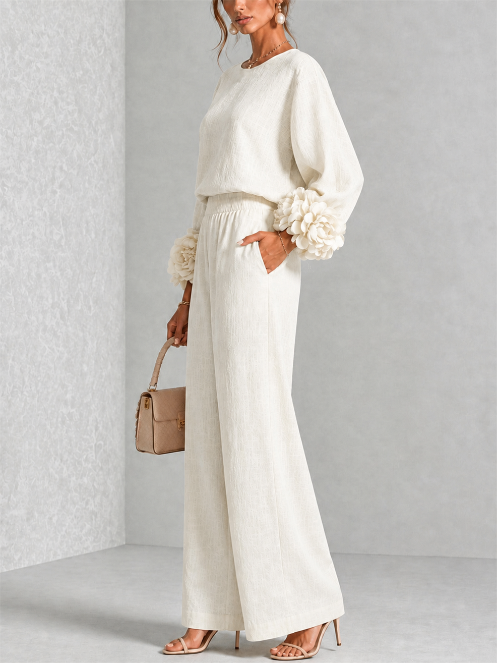 Rosalie Floral Cuff Two-Piece Set in Ivory, view 3