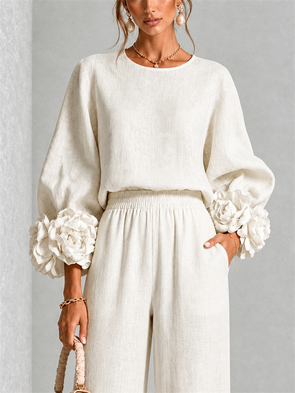 Rosalie Floral Cuff Two-Piece Set in Ivory, view 5