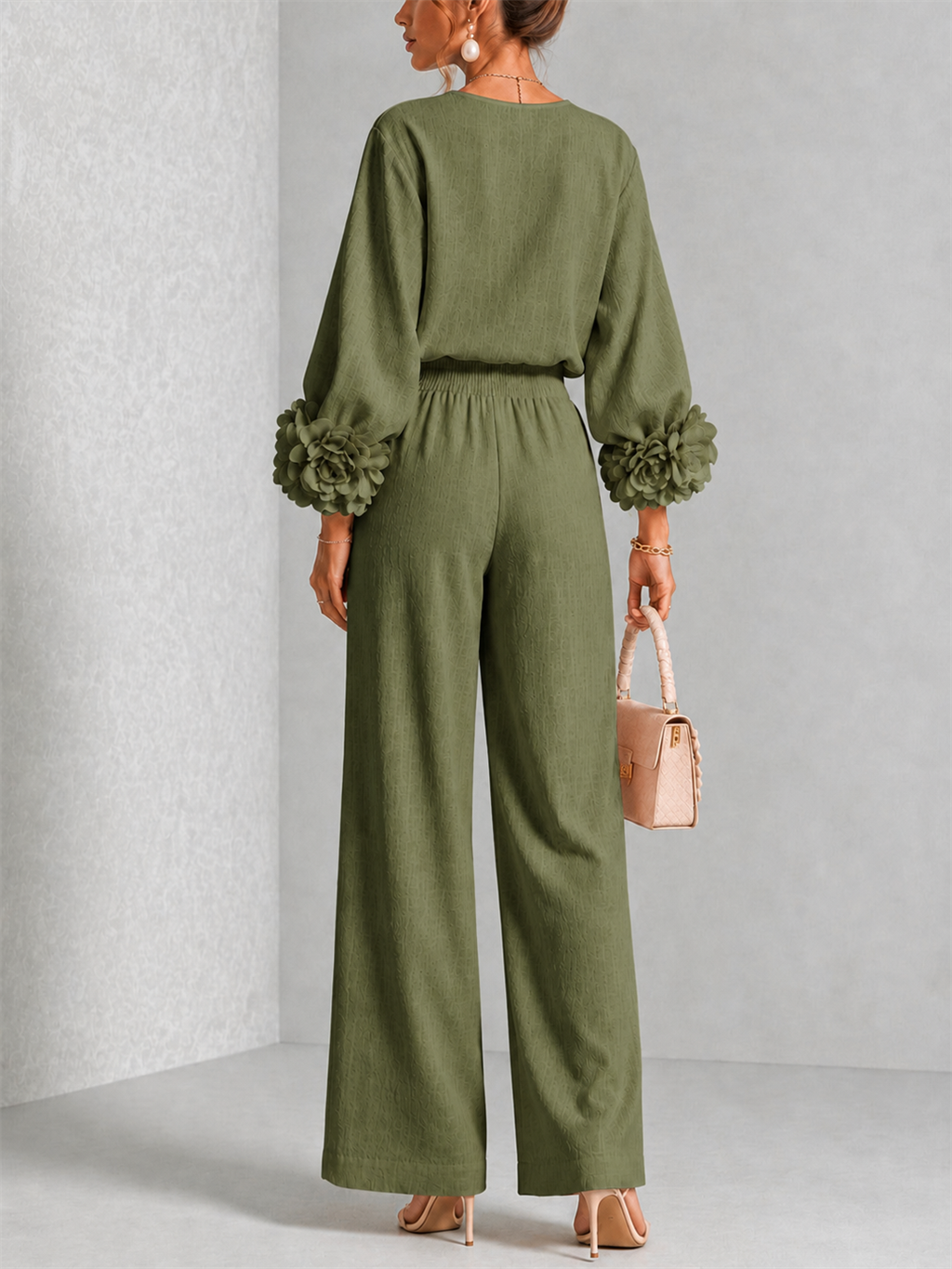 Rosalie Floral Cuff Two-Piece Set in Olive Green, view 2