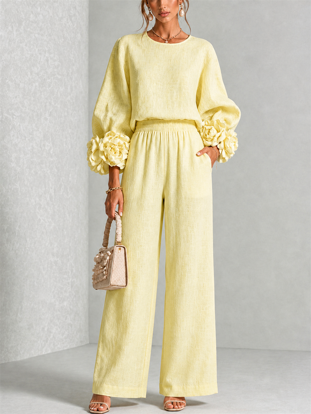 Rosalie Floral Cuff Two-Piece Set in Soft Yellow, view 1