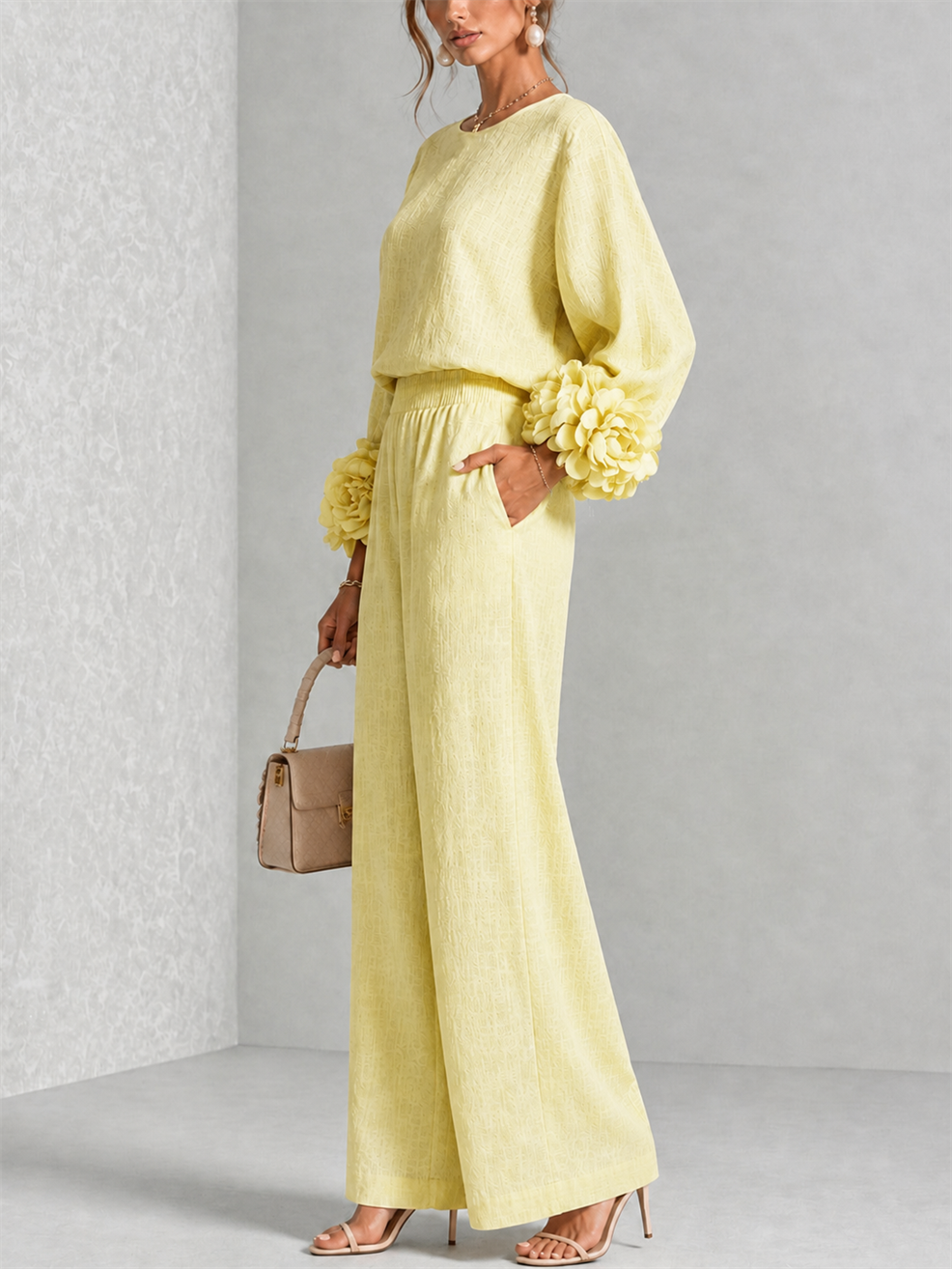 Rosalie Floral Cuff Two-Piece Set in Soft Yellow, view 3