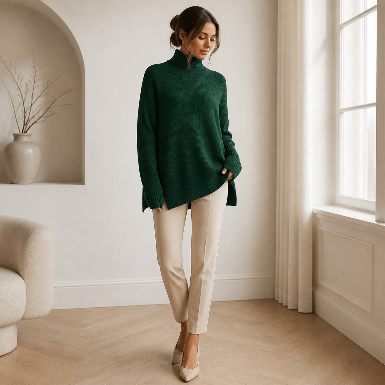 ROSAMINE Cosy Turtleneck Jumper - green - lifestyle view 1