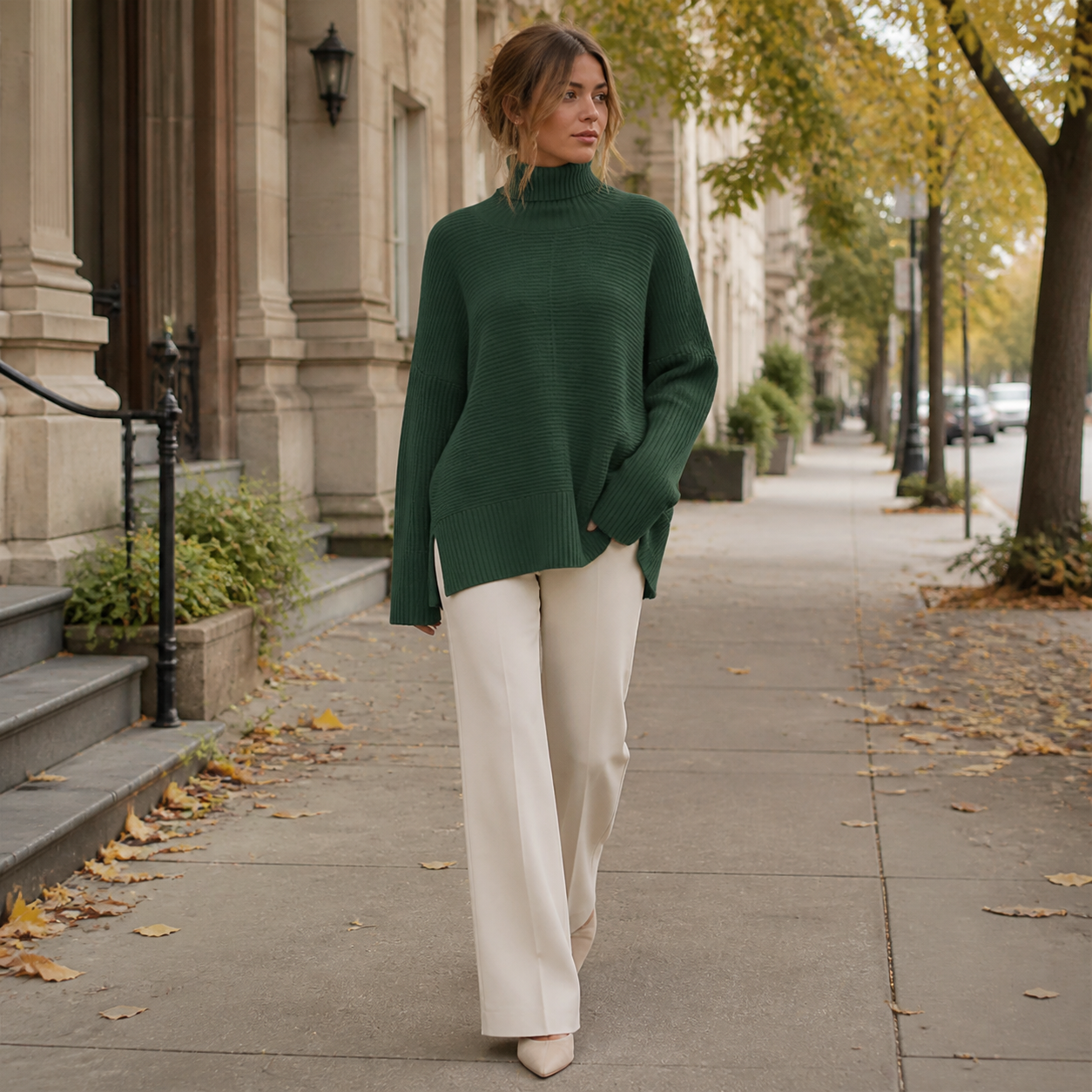ROSAMINE Cosy Turtleneck Jumper - green - lifestyle view 3