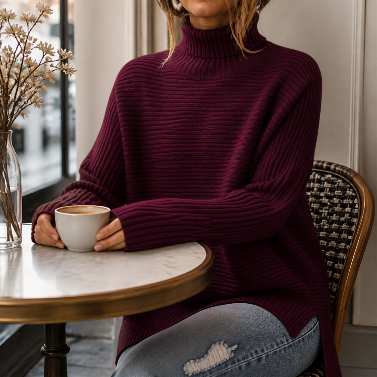 ROSAMINE Cosy Turtleneck Jumper - wine-red - lifestyle view 2