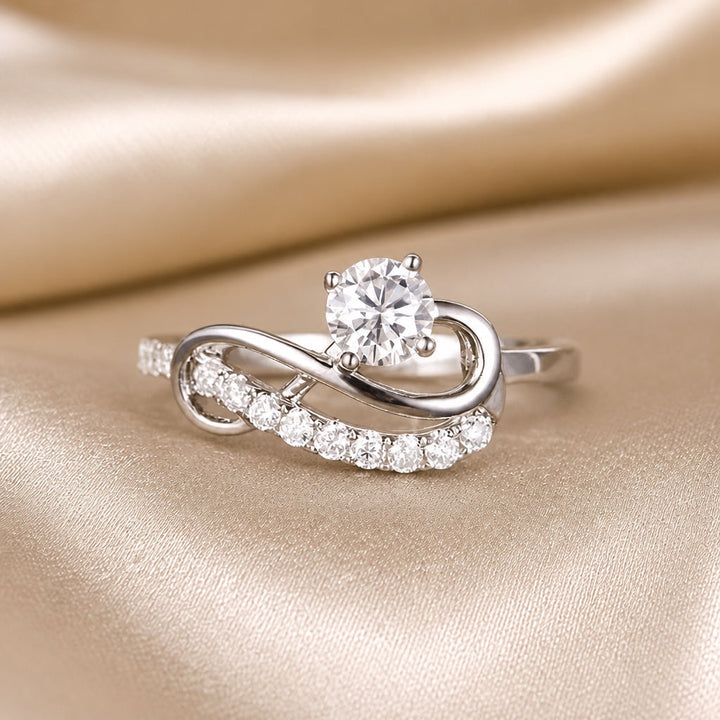 White Gold Infinity Swirl Wave Moissanite Ring