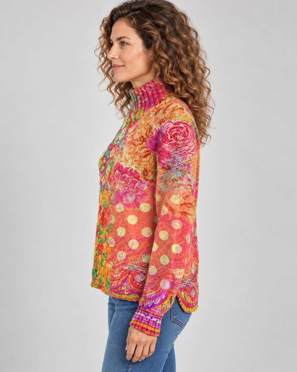 Mallory™ | Floral Polka Dot Knit Turtleneck Sweater