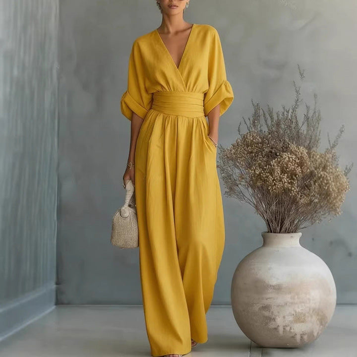 Maevra | V-Neck Wide-Leg Jumpsuit