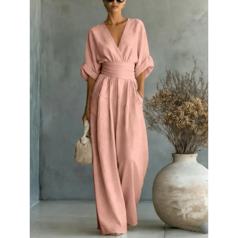 Maevra | V-Neck Wide-Leg Jumpsuit