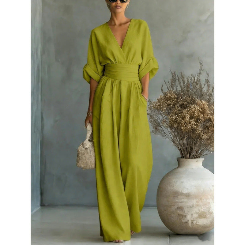 Maevra | V-Neck Wide-Leg Jumpsuit