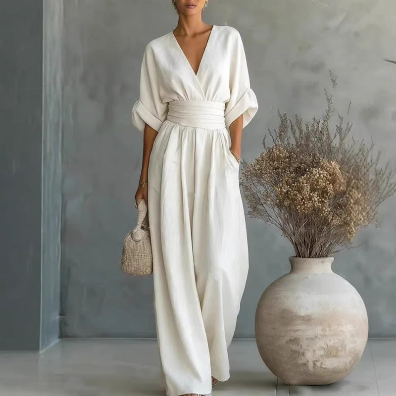 Maevra | V-Neck Wide-Leg Jumpsuit