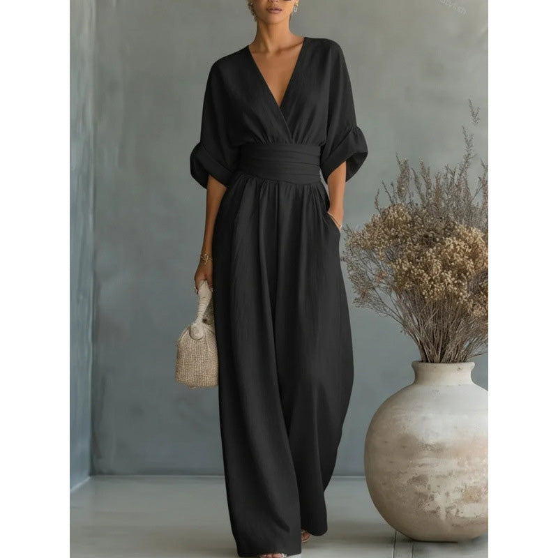 Maevra | V-Neck Wide-Leg Jumpsuit